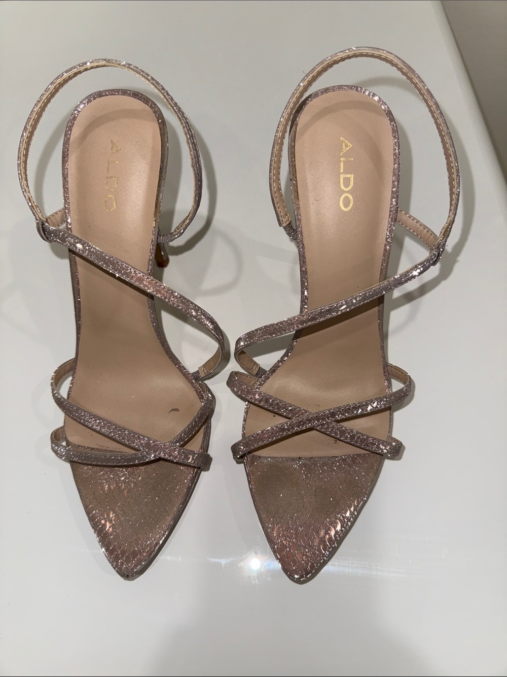 Aldo Rose Gold Strappy Pointed-Toe Heels